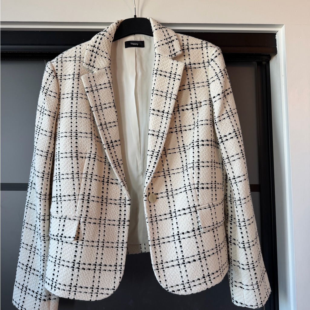 Theory Ivory And Black Checkered Blazer